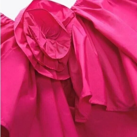 NWT Zara Fuchsia Rode Ruffled Asymetric Top | Size Small - Picture 4 of 7